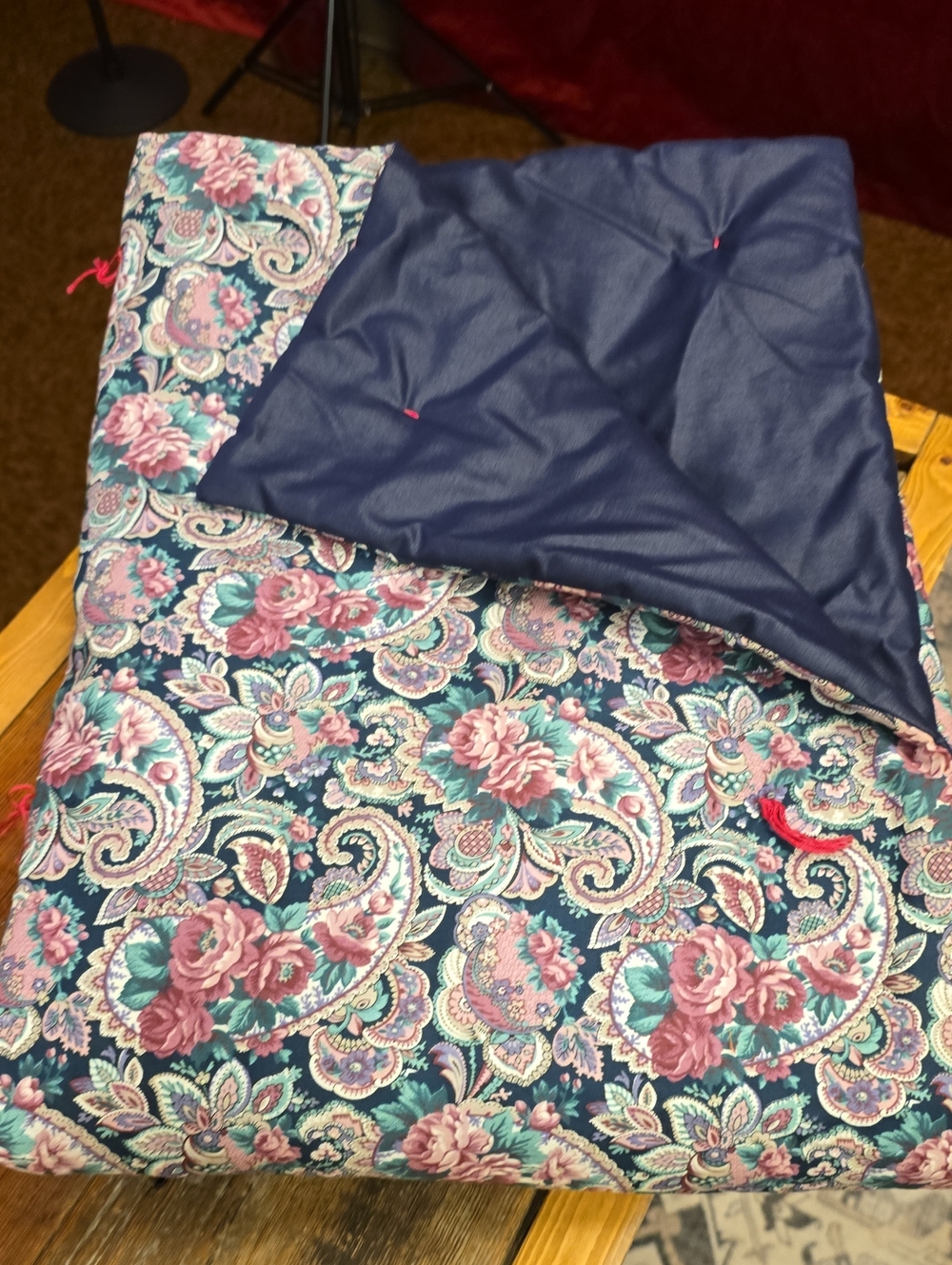 Reversible Navy and Floral Quilted Lap Blanket - Home Bedding
